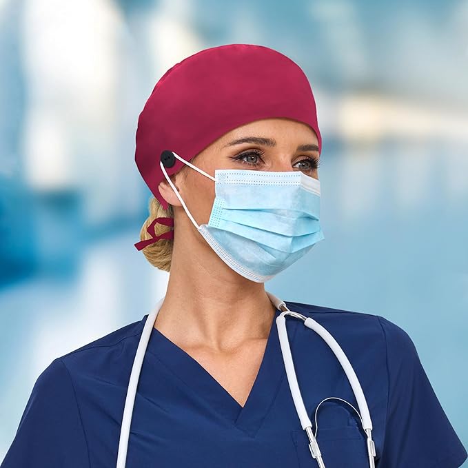 Satin Lined Scrub Cap, Adjustable Surgical Cap with Sweatband & Buttons, Soft and Wrinkle-Resistant Scrub Hat