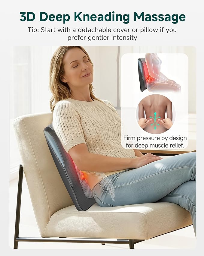 Snailax Back Massager for Back Pain Deep Tissue, Shiatsu Neck Back Massager with Heat, 3D Kneading Chair Massage Pillow, Neck Shoulder Massage, Gifts for Mom, Dad, Women