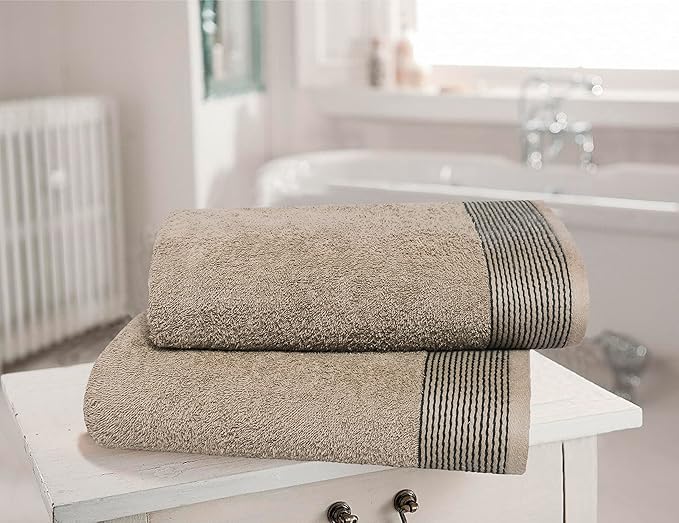 BELIZZI HOME 2 Pack Oversized Cotton Bath Towels, Tan, 28x55 inches