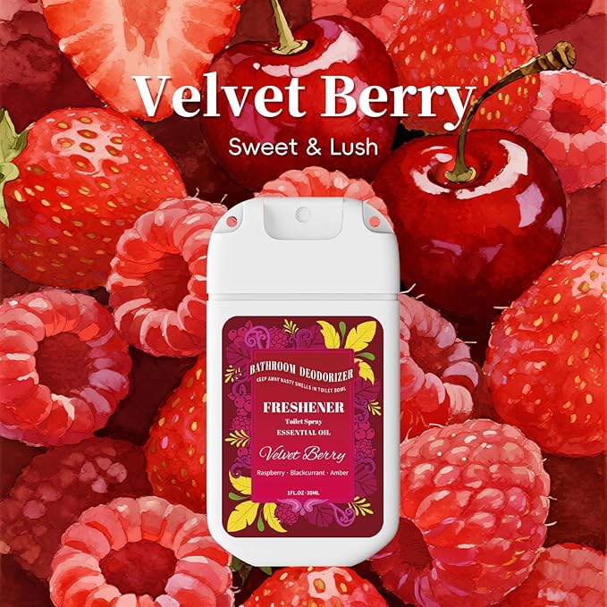 Travel Size Toilet Spray, 2 Pack Air Freshener Spray for Bathroom Deodorizer, Travel Essentials Variety with Removable Hook - Cedar and Berry Scent