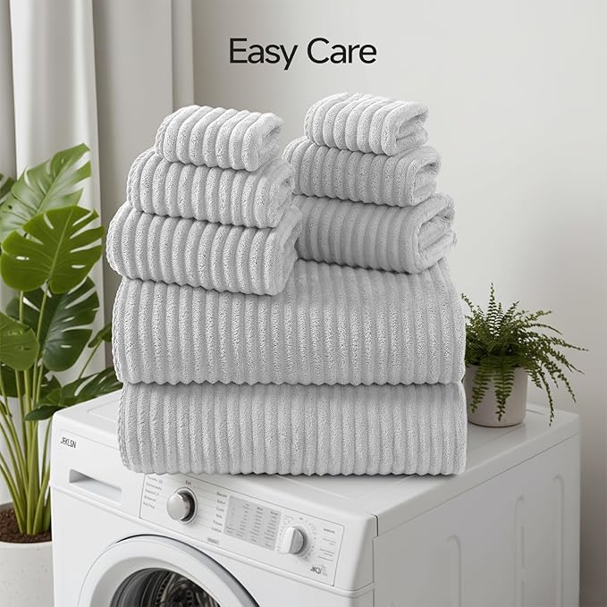 REDKISS Gray Bath Towels Set 8 Piece - Microfiber Bathroom Towels of 8 Large, Highly Absorbent Bath Towel, Soft Shower Towel for Bathroom, Hotel 2 Bath Sheet 2 Hand 2 Washcloths 2 Hair Towel Wrap