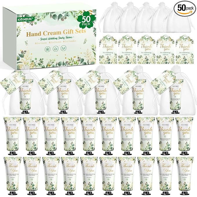 50 Pack Bulk Hand Cream Gifts Sets, Wedding Party Favors, Bridal Shower Gifts and Baby Shower Party Favors for Guests with Organza Bag and Thank You Card, Bulk Thank You Gifts for Women(Eucalyptus)