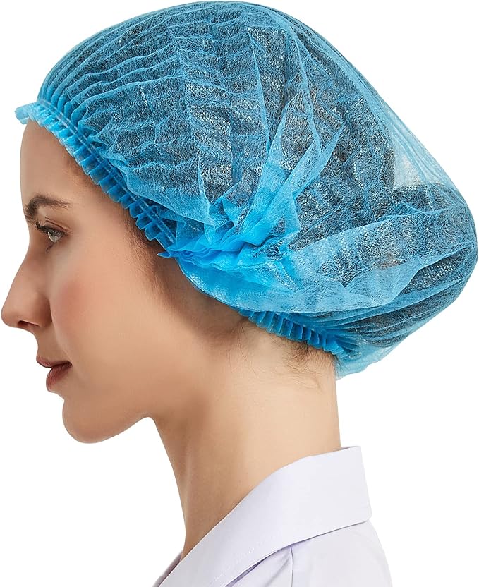ProtectX 500-Pack Blue Disposable Hair Nets, Elastic Head Cover, Bouffant Caps, Sanitation Head Cover for Food Service, Spa Men & Women - 21 inch