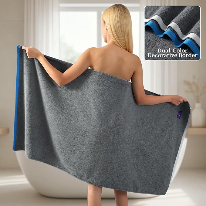 REDKISS 100% Cotton 2 Pack Luxury Bath Towels 27 x 54 Inches, Oversized Bath Towel Set, 600 GSM Ultra Soft Highly Absorbent Quick Drying Towels for Bathroom, Gym, Spa, Hotel, Light Grey