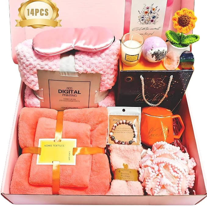 14PCS Care Package for Women Get Well Soon Gift Basket with Blanket, Ceramic Mug, Spa Items | Self Care Gifts for Women Recovery Thinking of You Feel Better Encouragement Sympathy Gifts