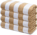 Premium Velour Cabana Beach Towel 4 Pack, 30” x 60” Soft Plush Cotton Pool Towel, Absorbent Quick Dry Towel for Beach and Pool (White Beige)