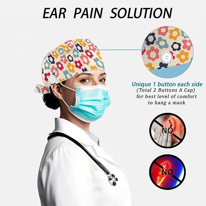 2 Pcs Working Cap with Sweatband for Women Men, Adjustable Cleaning Working Hats, Nurse Surgical Caps