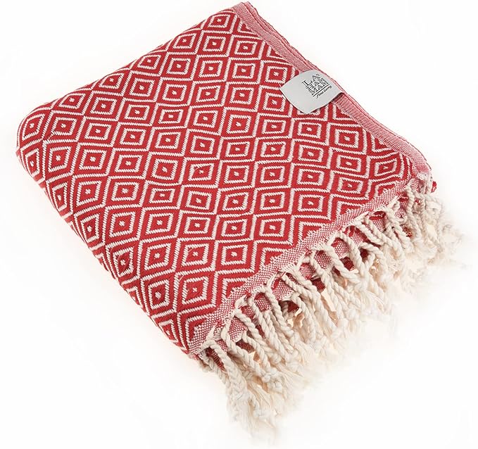 Personalized Embroidered Beach Towel | Throw Blanket, Easy to Carry, Sand Free, Highly Absorbent, Quick Dry, Turkish Towels for Camping Bath Sauna Beach Gym Pool Yoga SPA by Lahammam, Malta, Red