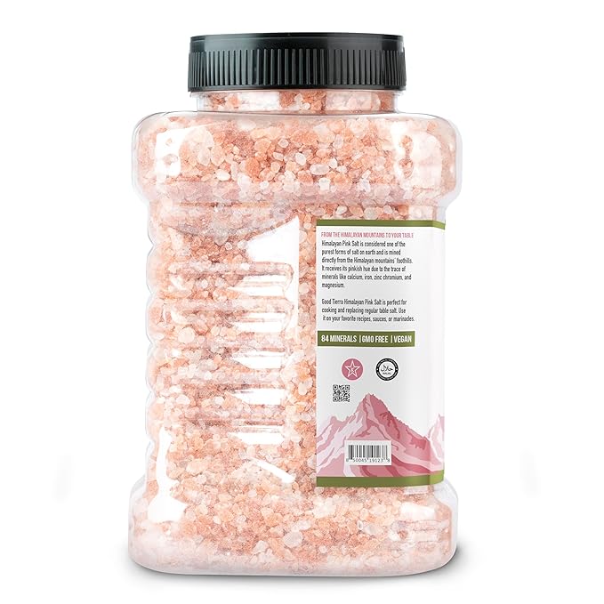 Good Tierra Himalayan Pink Salt in Jar - Coarse, 5 lb (4 Pack of Salt Bulk) - Ideal for Bath Salt, Table Salt Grinders, and Spice Jars