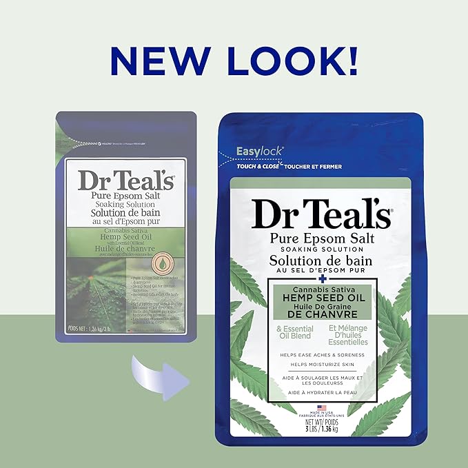 Dr Teal's Pure Epsom Magnesium Salt Soak, Cannabis Sativa Hemp Seed Oil, 3 lb