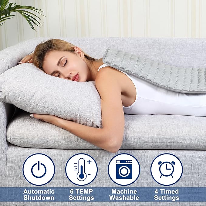 Electric Heating pad with 6 Heat Settings, Auto Shut Off, Dry Electric Heating for Back Neck Knee Arms Legs Shoulder Heat Pads for Christmas Birthday Father's Day Mother's Day (24"X12", Silver Gray)