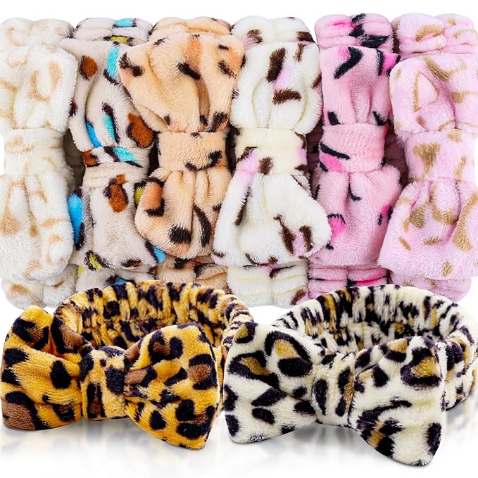 YOOVR 8pcs Spa Headband, Mothers Day Gifts Bulk, Stocking Stuffers for Teen Girls Women, Skincare Makeup Face Wash Headband, Hair Accessories, Party Favors for Adult, Easter Baskets Stuffers (Leopard)