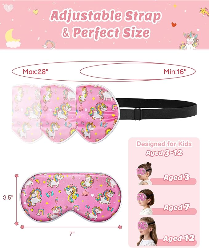 BeeVines Kids 100% Real Mulberry Silk Sleep Mask 2 Pack, Original Design Pure Silk Sleeping Eye Masks for Girls, Skin-friendly Blackout Eye Cover, Adjustable Strap, Reduce Puffy Eyes, for Travel Gifts