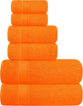 Elvana Home Ultra Soft 6 Pack Cotton Towel Set, Contains 2 Bath Towels 28x55 inch, 2 Hand Towels 16x24 inch & 2 Wash Coths 12x12 inch, Ideal for Everyday use, Compact & Lightweight - Orange