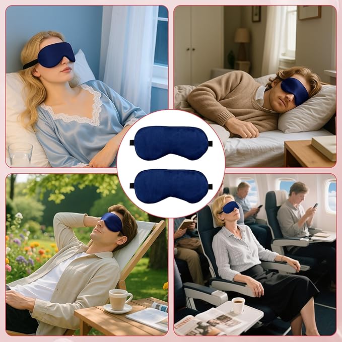 2 PCS Deep Blue Satin Sleep Masks, Adjustable Silk Eye Mask for Sleeping, Eye Sleep Shade Cover, Blind Folds Soft Breathable Blindfold for Play Party Games Airplane Travel Essentials Cover Gifts