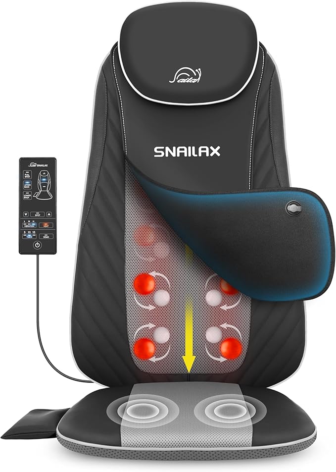 Snailax Shiatsu Back Massager with Heat & Vibration, 3D Kneading Massage Chair Pad for Pain Relief Deep Tissue, Chair Massager for Office Home Chair Use, Gifts for Mom, Dad