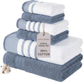Modern Threads 6-Piece Towel Set – 100% Cotton, Quick Dry, Ultra Absorbent – Includes 2 Bath, 2 Hand, 2 Washcloths (White/Reinhart Blue)