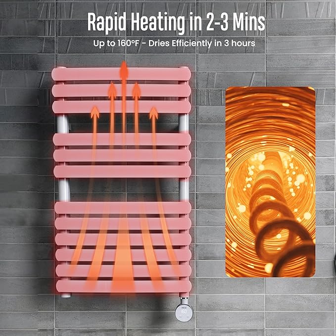 Towel Warmer, Large Size Heated Towel Rack with Built-in Timer and Temperature Control, Detachable Controller, Hardwired/Plug-in, White