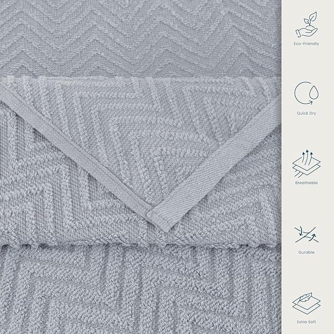 CASA COPENHAGEN Wave Textured 6 Piece Towel Set- Grey Violet, 550 GSM 2 Bath Towel 2 Hand Towel 2 Washcloth, Rough & Tough Use Cotton Towels Gift Set for Bathroom