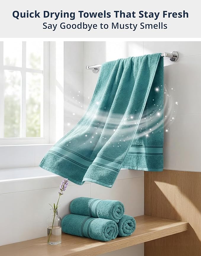 Lane Linen 100% Cotton Bath Towels 4 Pack (28"x54") - Zero Twist, Premium Cotton Large Towels Set for Bathroom - Quick Dry, Soft & Absorbent Large Bath Towel Set - Oeko Tex Certified, Pre Shrunk- Teal