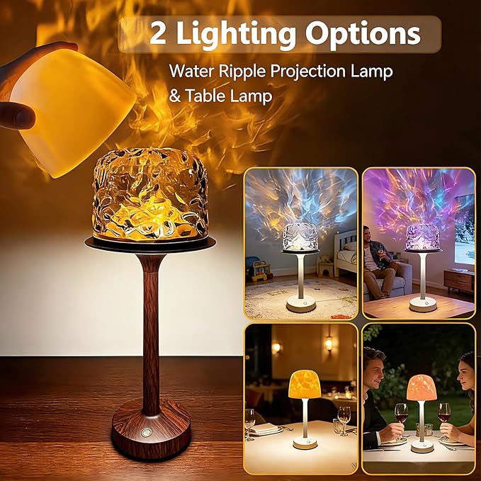 Waterproof Bathroom Lamp with 16 Color Ocean Wave Projector, Rechargeable Shower Light with Touch & Remote Control, Cordless Light for Inside Shower/Bathtub (Peachwood Color)