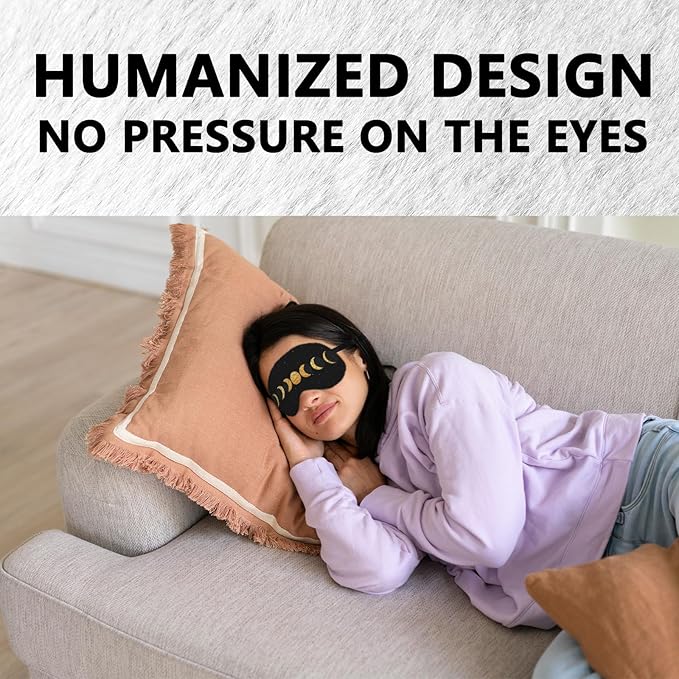Boho Sun Moon Silk Eye Mask for Sleeping,Black Gold Moon Blindfold Adjustable Strap Night Sleep Mask for Women Girls, Dorm Airplane Travel Nap, Boho Moon Phase Sleeping Mask Eye Cover
