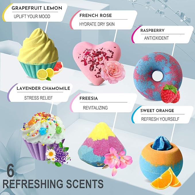Bath Bombs Gift Set – Mothers Day Gift for Mom, 6 Organic Bathbombs w/Natural Ingredients, Aromatherapy Bubble Bath Fizzy for Kids, Teens, Women – Skin Moisturizing Bath Bombs for Girls Lush Spa Kit