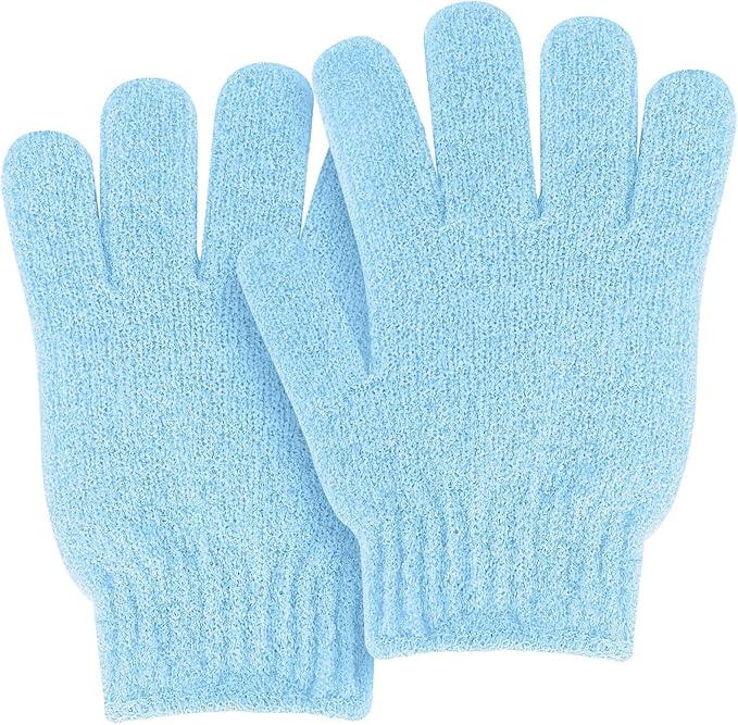 MOLOPPO 2 PCS Exfoliating Glove, Scrub Gloves Exfoliating, loofah, Body Exfoliator, Bath Gloves（Blue）