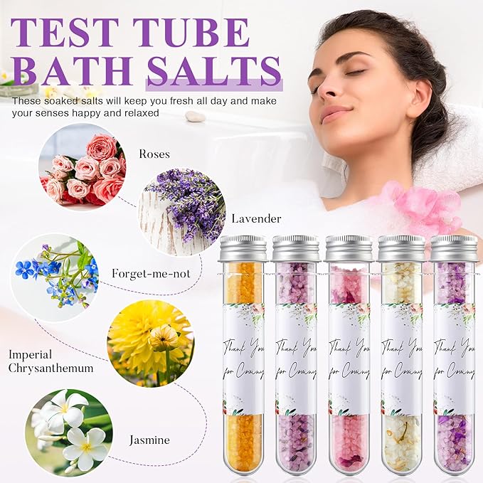 12 Pcs Aromatherapy Bath Salts Test Tube Bath Salts for Women Relaxing Spa Gifts Set for Wedding Christmas Birthday Baptism Party Favors (Floral)