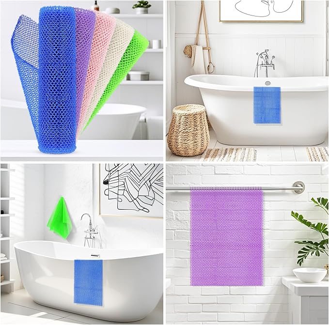 5 Pieces African Net Sponge – Premium African Net Sponge for Deep Exfoliation Quick-Dry and Reusable Mesh for Smooth Skin(Purple, Pink, Green, Blue, White)