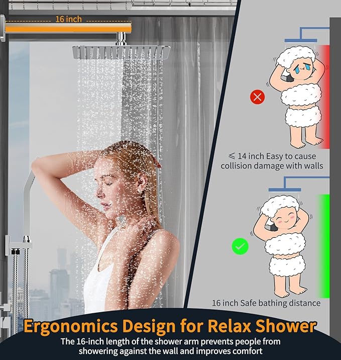 SR SUN RISE Polished Chrome Square Rainfall Shower Head and Handle Set, Wall Mounted Shower Fixtures, Metal Shower Faucet Trim Repair Kits (With Shower Valve)