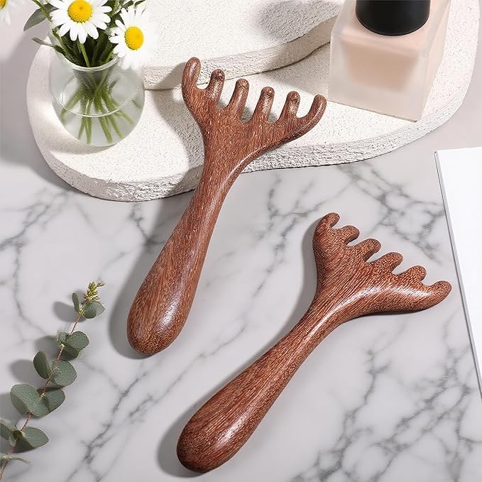 2 PCS Wood Scalp Massager Portable Head Scratcher Massage Comb Head Massage Tool Wide Tooth Massage Comb 6 Claws Scalp Comb Wooden Massage Heads Comb for Back Legs Feet