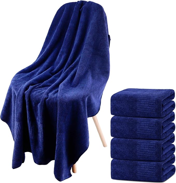 SEISSO 4 Pack Extra Large Bath Towels 63"x35", Bath Sheets for Sensitive Skin 70% Polyester 30% Viscose Fiber from Bamboo, Super Soft, Highly Absorbent & Quick Dry, Oversized Shower Towels
