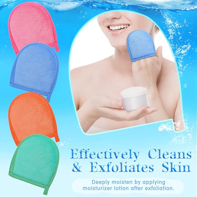 Frienda 4 Pcs Exfoliating Gloves Facial Scrub Mitts Exfoliator Scrubber for Face and Body Mitt Cleaning Dead or Dry Skin Remover Deep Exfoliating Polishing Glove for Men Women Bath Shower Spa Skincare