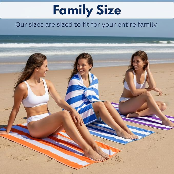 BolBom*S Beach Towels 6 Pack Large 30x60-100% Cotton Beach & Pool Towels Bulk Cabana Stripe - Quick Dry Bath Towel Set for Swim, Beach Essentials, Bathroom, Hot Tub, Yoga, Hotel & Airbnb Guests