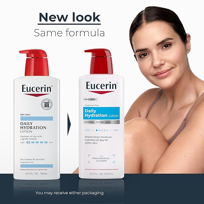 Eucerin Daily Hydration Body Lotion for Dry Skin, Unscented Body Moisturizer, Mothers Day Gifts, 16.9 Fl Oz Bottle, Pack of 3