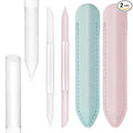 2Pcs Glass Cuticle Pusher with Leather Case, Dual Ended Cuticle Remover Tool Professional Manicure Stick Fingertip Precision Filing Cuticle Remover Tools for Nail Salons Home (Clear, Pink, Green)