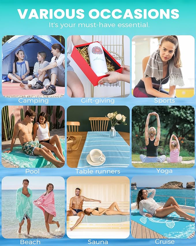 Antfuny 2 Pack Turkish Beach Towel Quick Dry Absorbent Lightweight Thin Bathroom Bath Pool Swim Towels Extra Large Oversized Sand Free Towel Beach Accessories Essentials Stuff Adults Gift Orange Teal