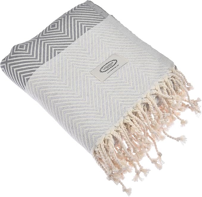 Personalized Embroidered Beach Towel | Throw Blanket, Easy Carry, Sand Free, Highly Absorbent, Quick Dry, Turkish Towels for Travel Camping Bath Sauna Beach Gym Pool Yoga SPA by Lahammam, Newdiz, Gray