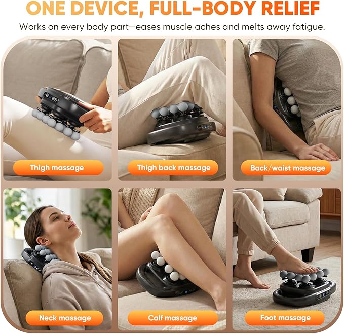 HOTU Massage Gun Deep Tissue, 16-Head Back Massager for Body Muscle Pain Relief, 3 Modes & 30 Intensities Portable Electric Quiet Multi Mini Handheld Percussion Massagers Leg/Waist/Shoulder/Hip/Foot