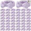 50 Pcs Spa Headband Bulk Spa Sleepover Party Supplies for Washing Face with Removable Bow Makeup Elastic Bowknot Headband for Women Gifts Skincare Microfiber Hairband (Purple Style)