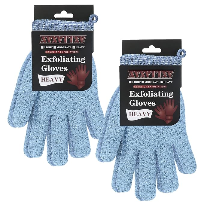 Exfoliating Dual Texture Bath Gloves for Shower Spa Massage and Body Scrubs, Dead Skin Cell Remover, body scrubber with Hanging Loop