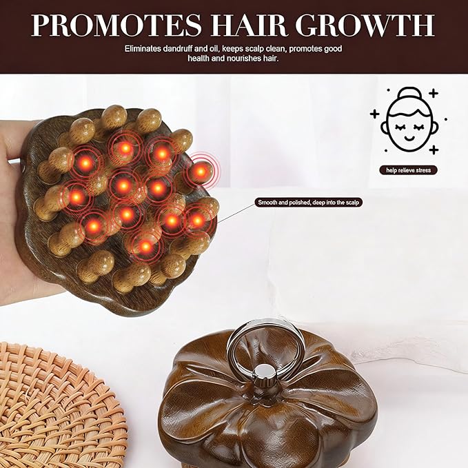 Wooden Scalp Massager, Manual Scalp Massage Comb for Relaxation, Hair Oil Application and Gentle Daily Scalp Care, Handheld Head Massage Tool for Home or Travel