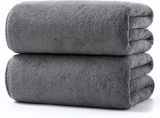 Lumimi Towels 2 Piece Soft Microfiber Bath Towel Set Salon Gym Yoga Travel Super Absorbent Lightweight Quick Dry and Durable, 55" L x 27" W, 2 Pack Dark Grey
