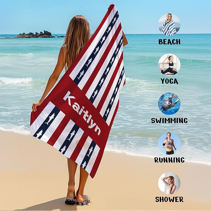 JML Custom Beach Towel with Name, Personalized Microfiber Beach Towel with Name, Large, Soft, Quick Dry & Absorbent for Swim, Pool,Adult,Summer Holiday,Vacation,Travel,Gift for Anniversary, Birthday