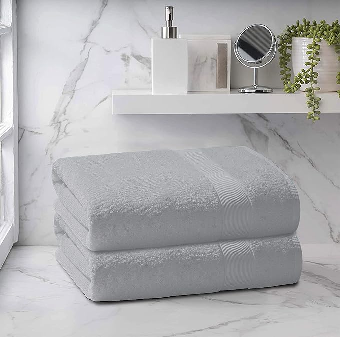 Belizzi Home Premium Cotton Oversized 2 Pack Bath Sheet 35x70-100% Pure Cotton - Ideal for Everyday use - Ultra Soft & Highly Absorbent - Machine Washable - Light Grey
