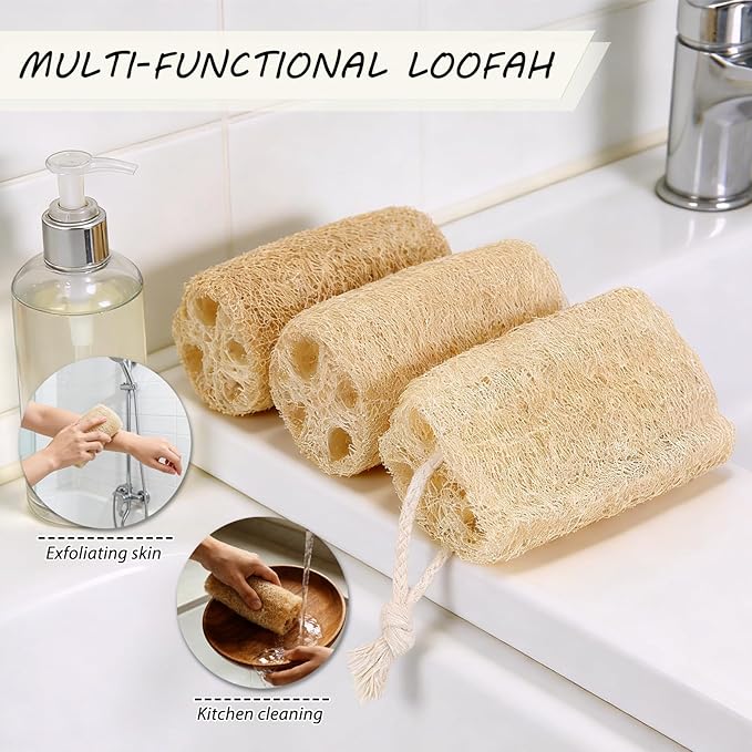 Natural Loofah Sponge Organic Loofa Set 6 Pack,Exfoliating Body Scrubber Shower Luffa Men and Women for Bath Cleaning Skin Back and Face Eco Tool