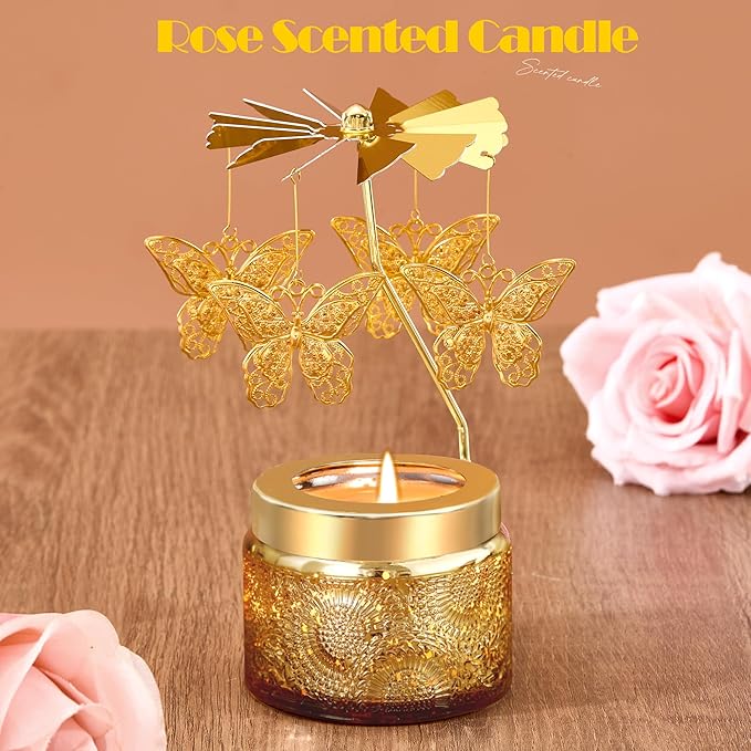 Mothers Day Gifts for Mom from Daughter, Butterfly Candle Gifts for Women, Grandma, Birthday Gift for Woman Friend, Rotating Scented Candles for Home Decor, Funny Birthday Presents for Girlfried Wife