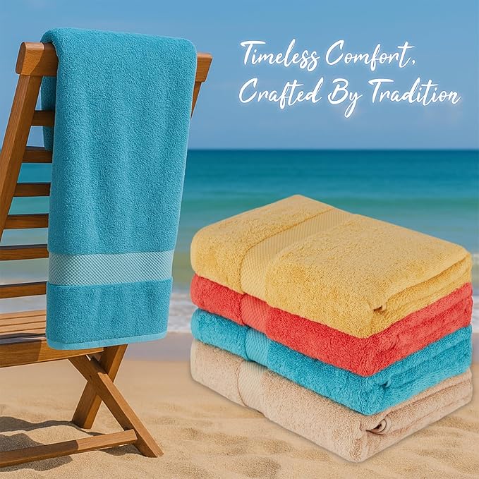 BolBom Towels 4 Pack Medium Bath Towel Set, 27“X54” Inches, 500 GSM 100% Ring Spun Cotton, Lightweight and Highly Absorbent Quick Drying Premium Towels for Hotel, Spa,Bath and Bathroom