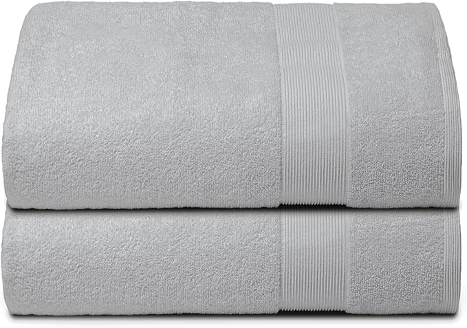 Belizzi Home Premium Cotton Oversized 2 Pack Bath Sheet 35x70-100% Pure Cotton - Ideal for Everyday use - Ultra Soft & Highly Absorbent - Machine Washable - Light Grey